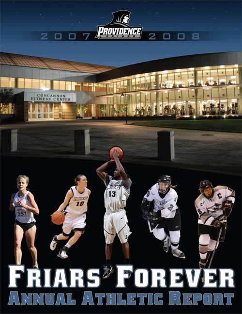 Front cover of annual athletics report from 2008 featuring Providence College athletes