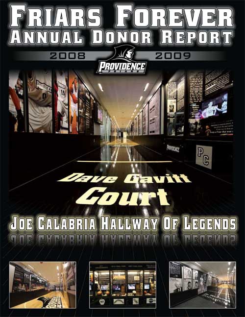 Front cover of annual athletics report from 2009 featuring Providence College athletes