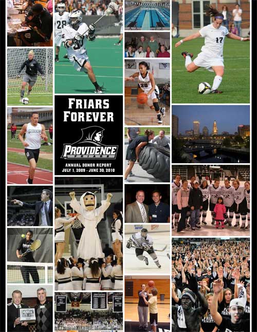 Front cover of annual athletics report from 2010 featuring Providence College athletes