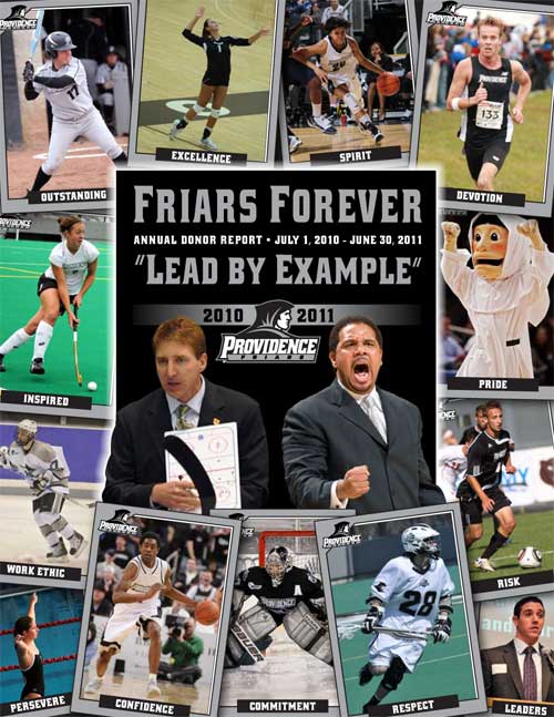 Front cover of annual athletics report from 2011 featuring Providence College athletes