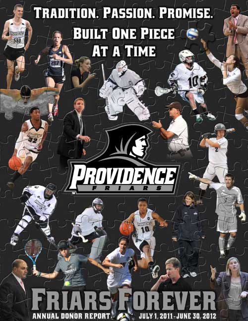 Front cover of annual athletics report from 2012 featuring Providence College athletes
