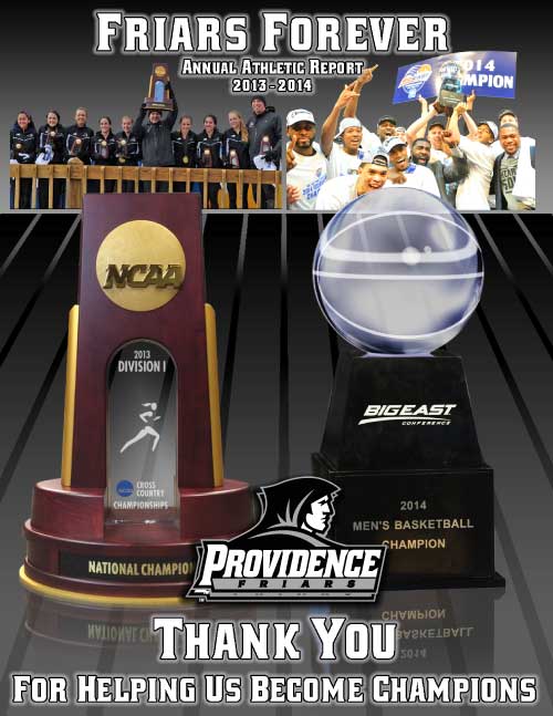 Front cover of annual athletics report from 2014 featuring Providence College athletes