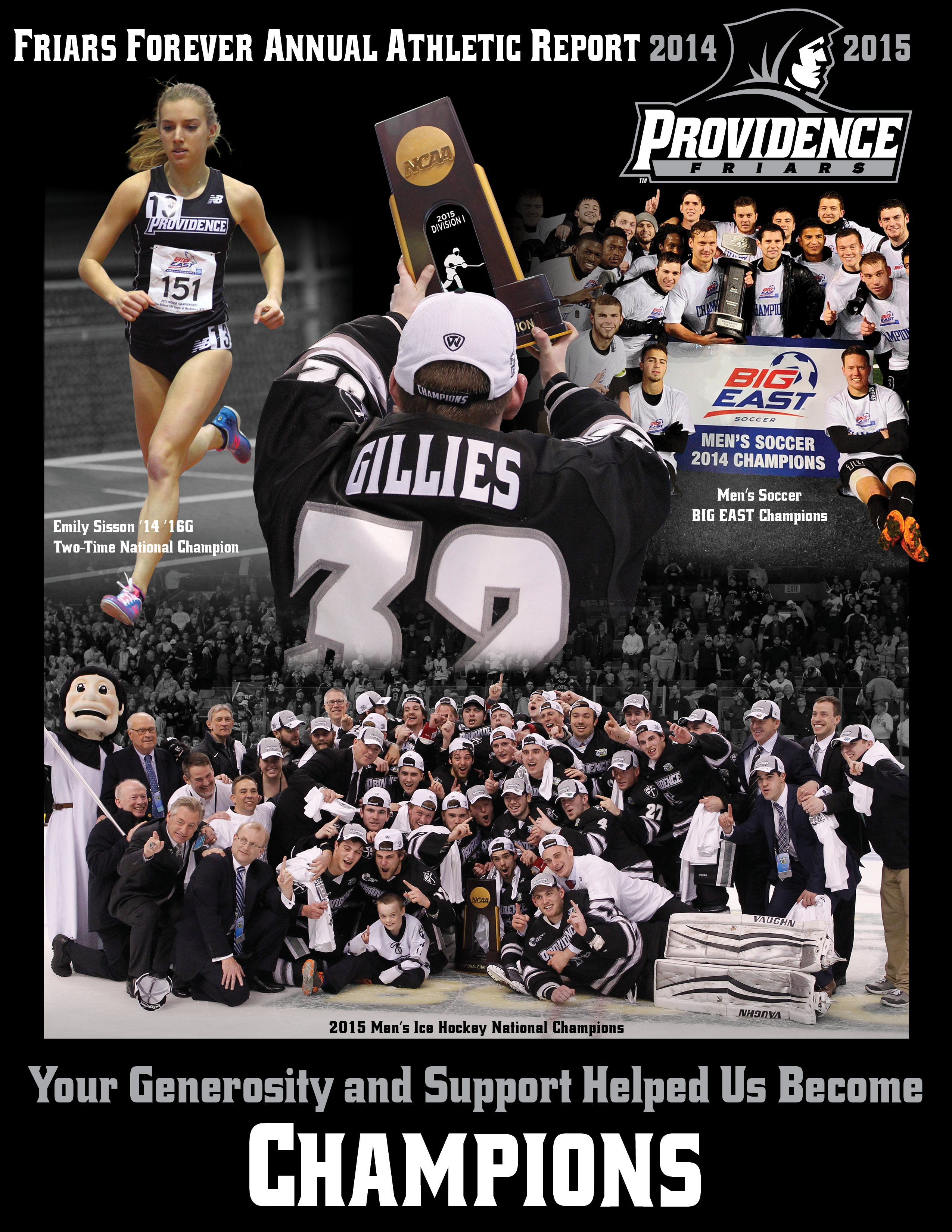 Front cover of annual athletics report from 2015 featuring Providence College athletes