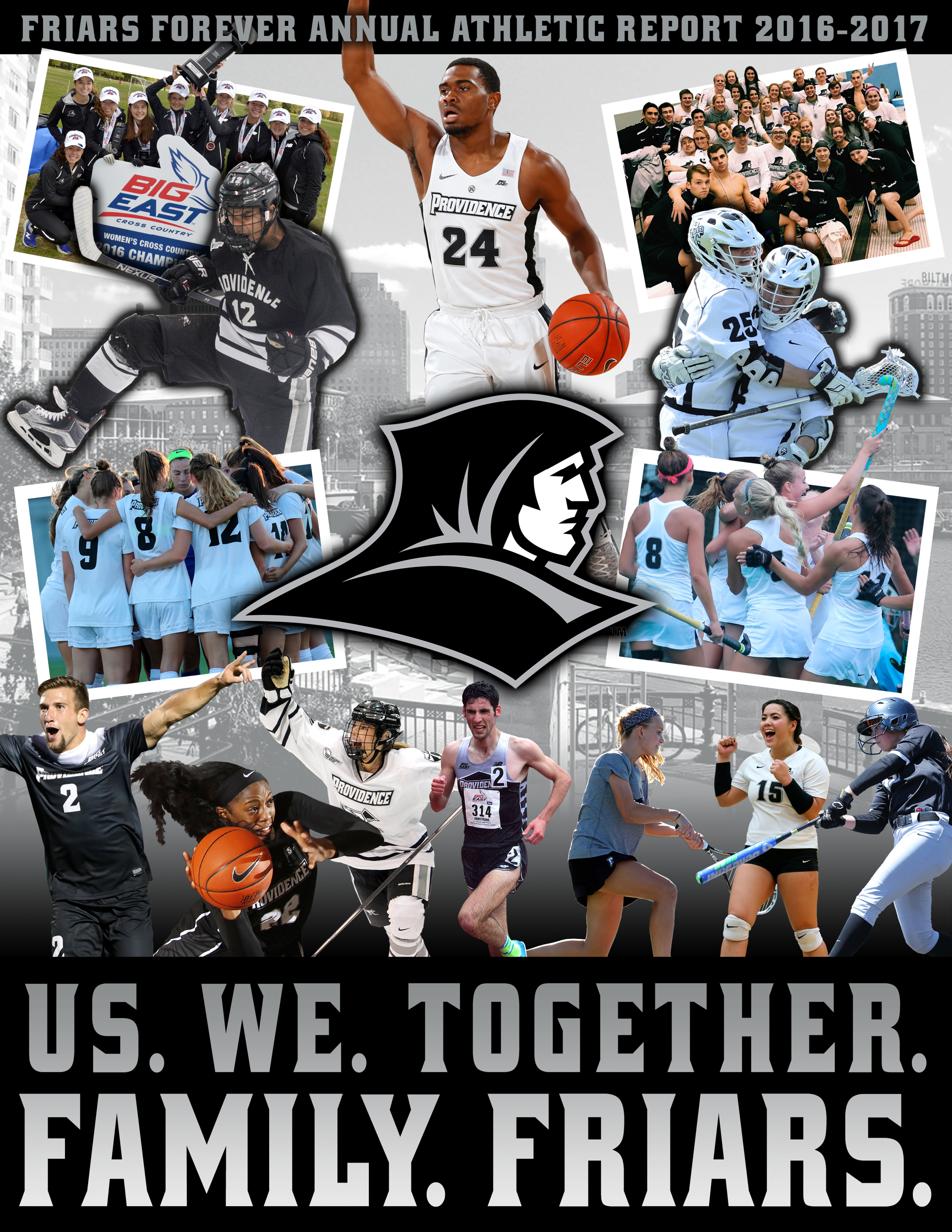Front cover of annual athletics report from 2017 featuring Providence College athletes