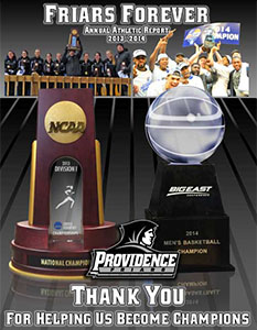Front cover of annual athletics report from 2014 featuring Providence College athletes