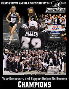 Front cover of annual athletics report from 2015 featuring Providence College athletes