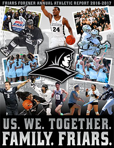 Front cover of annual athletics report from 2017 featuring Providence College athletes