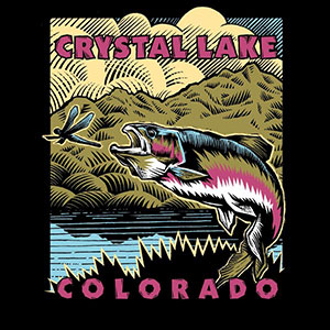 Screen printed design featuring stylized fish and dragon fly
