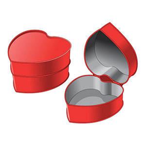 Jewelry box with hinged lid in the shape of a heart