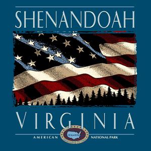 Screen print design featuring the American flag and forest